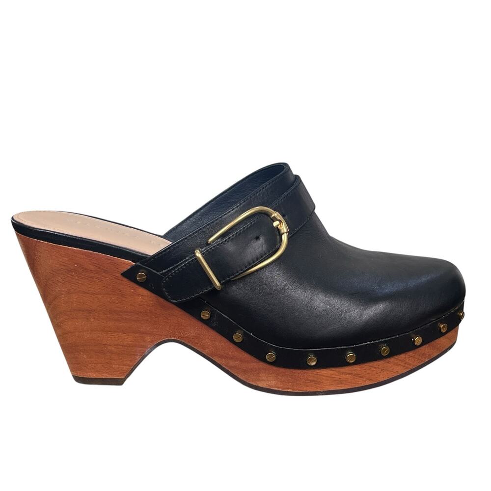 Veronica Beard Hendrix Black Studded Wood Clogs Mules Size 8.5